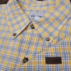 Carhartt Mens 2XL Light Yellow Plaid Long Sleeve Button Up Workwear Shirt